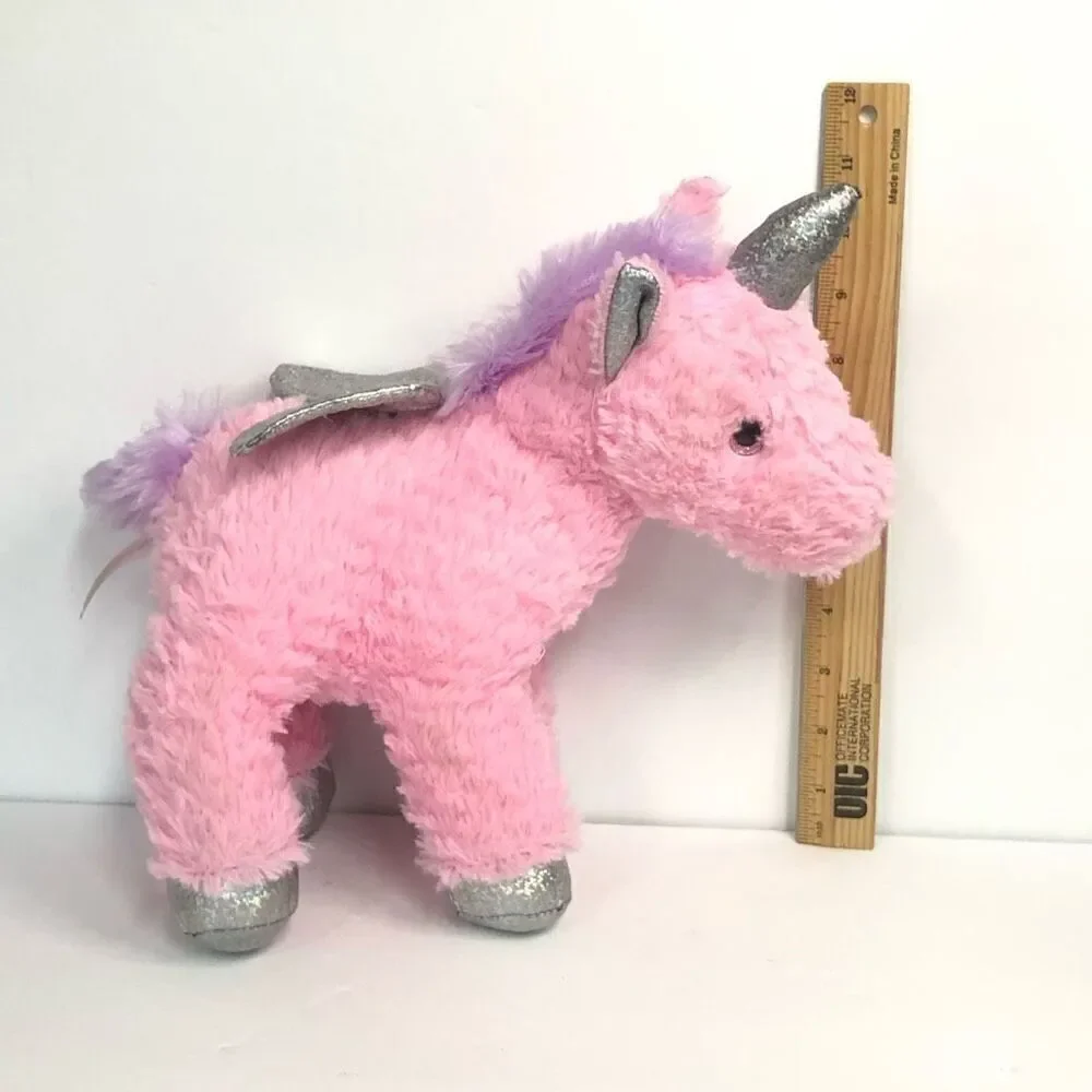homerbest pink‎ fluffy unicorn purple mane silver shiny sparkly wings horn 11”
